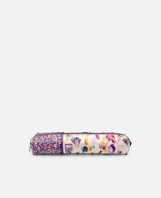 Estojo retangular pequeno com fecho de correr em tie-dye lilás e roxo