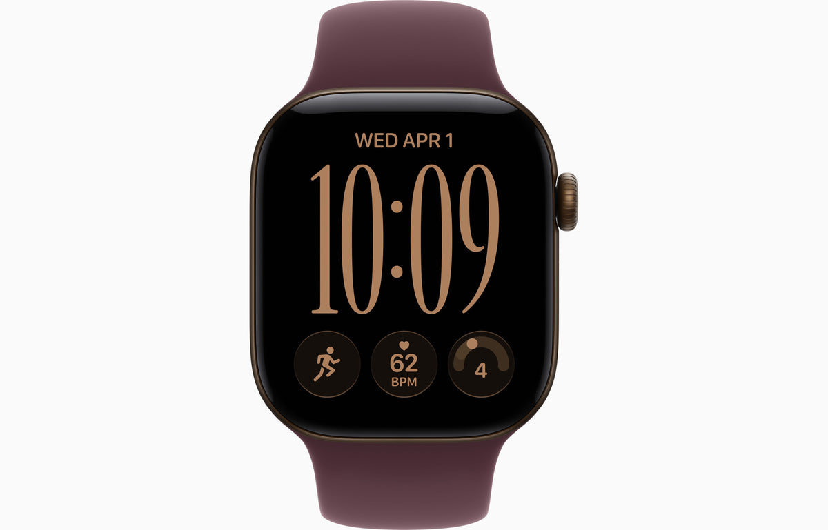Apple Watch Series 12 GPS, Caixa em alumínio bronze escuro de 42 mm com Bracelete desportiva bordô - S/M