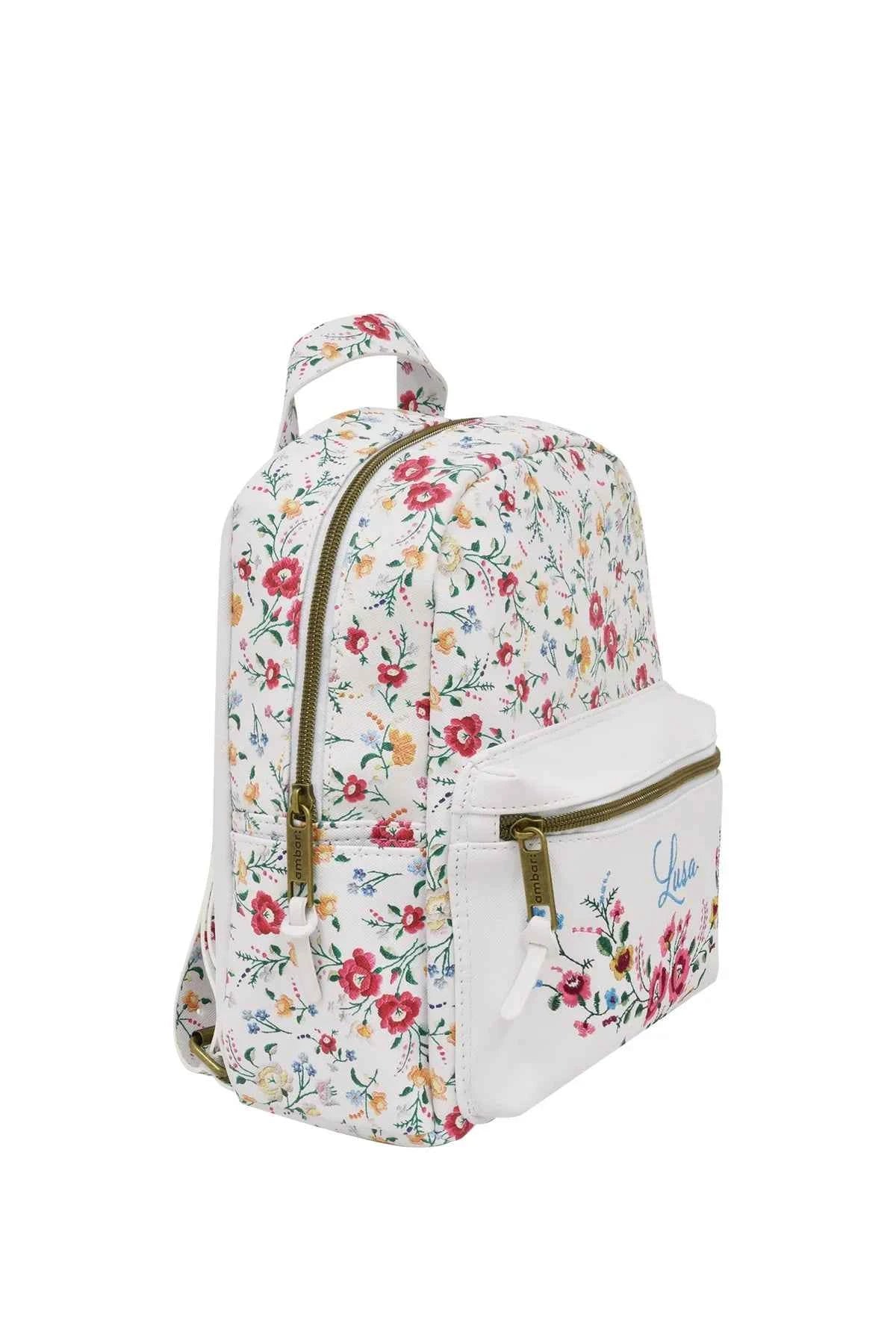 Mini Mochila PU Lusa White Flowers