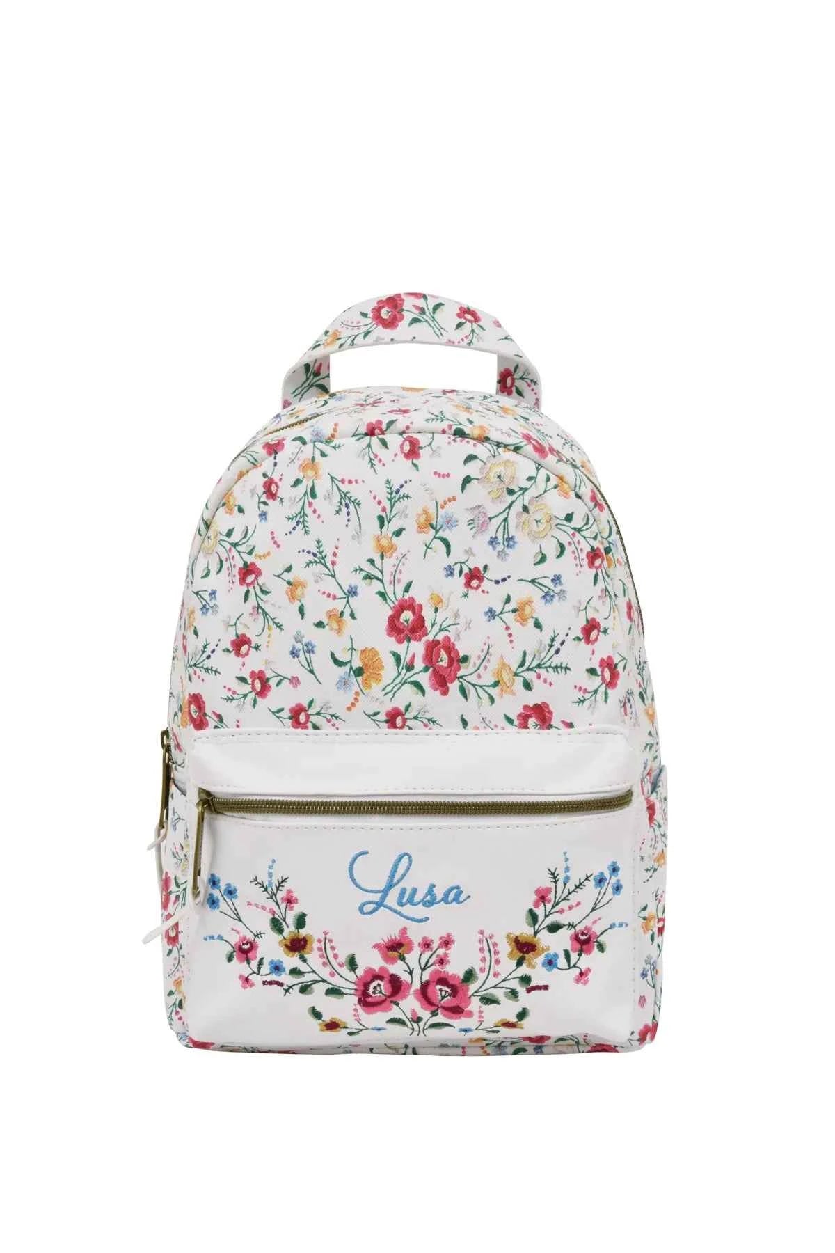 Mini Mochila PU Lusa White Flowers