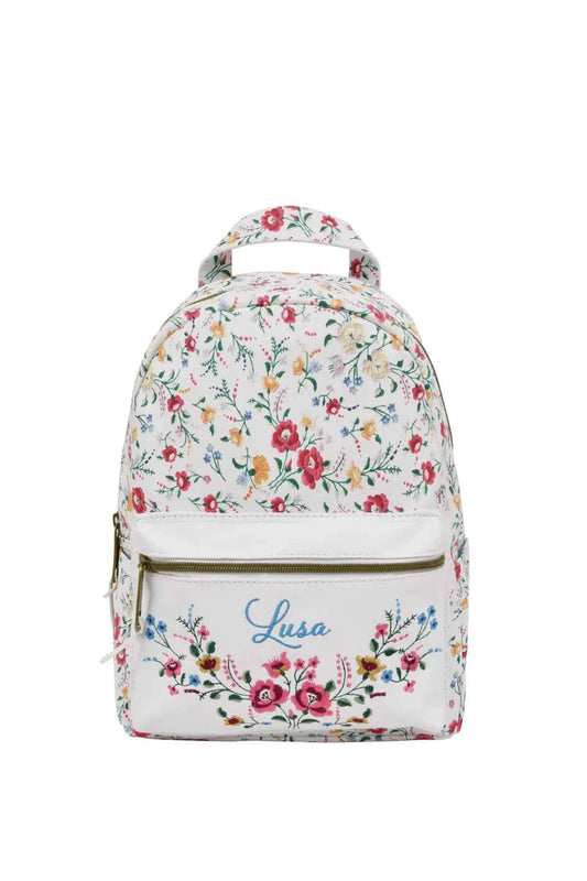 Mini Mochila PU Lusa White Flowers