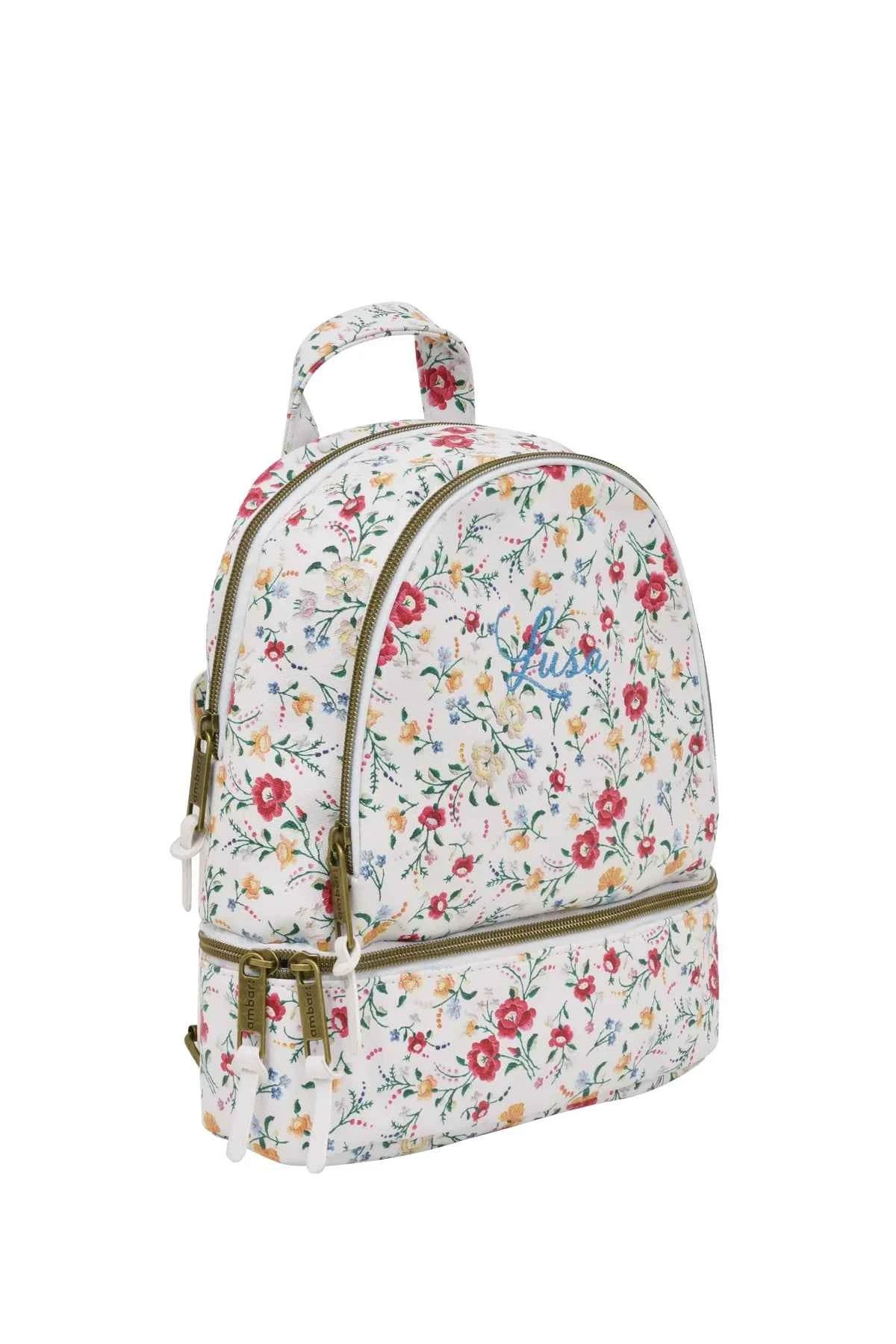 Mini Mochila PU Lusa White Flowers