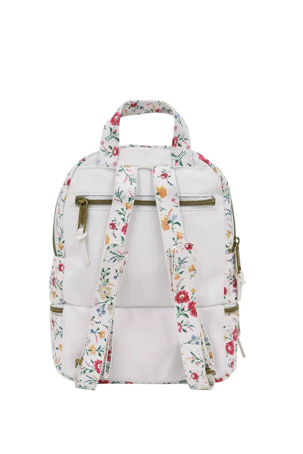 Mini Mochila PU Lusa White Flowers