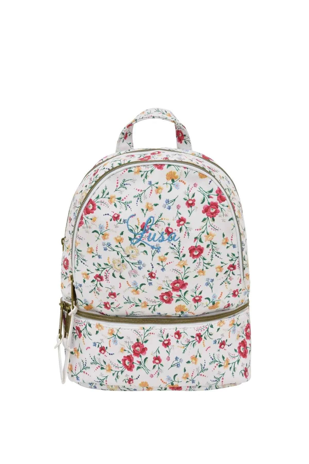 Mini Mochila PU Lusa White Flowers