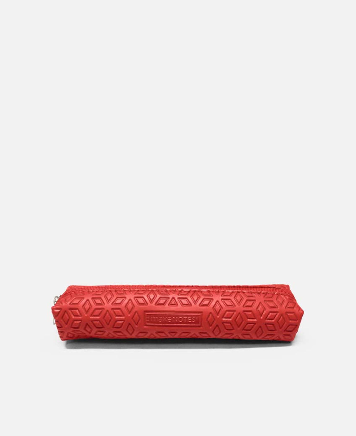 Estojo pequeno Makenotes vermelho com padrão geométrico em relevo e fecho