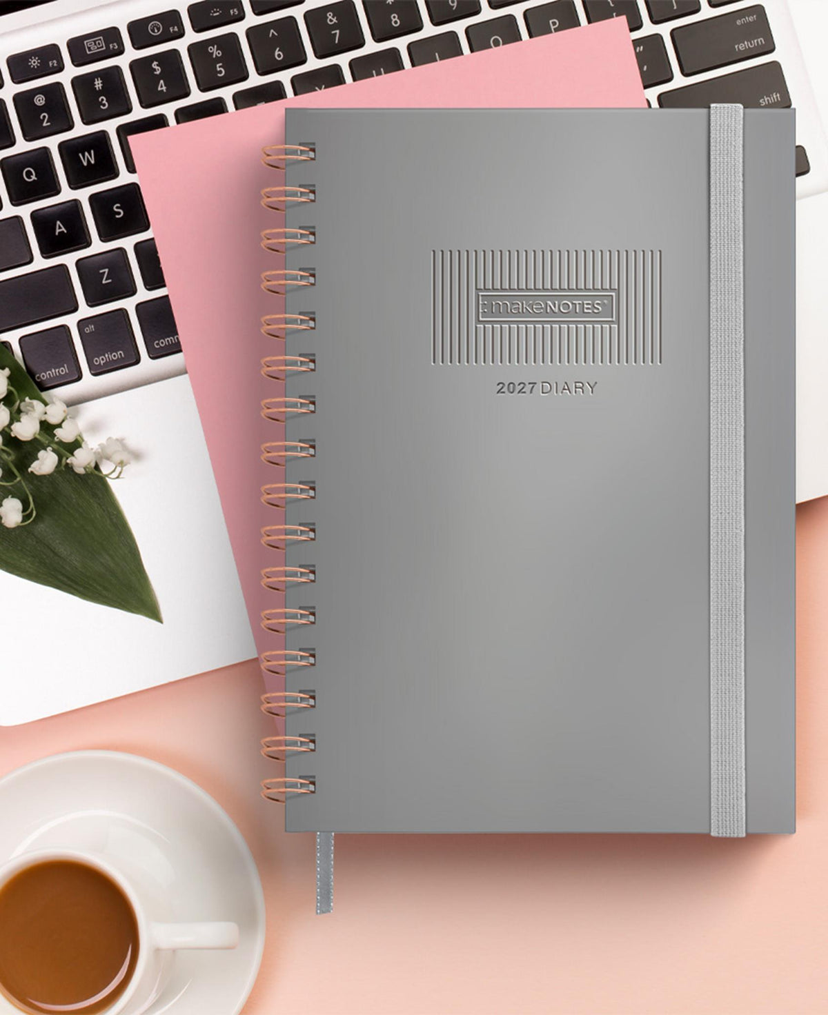 Agenda One Colour MakeNotes - agenda cinzenta sobre uma secretária