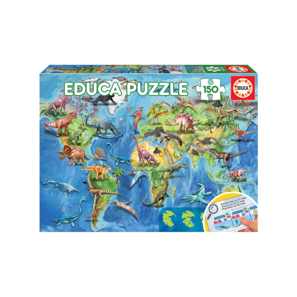 Puzzle EDUCA 150 peças mapa mundo dinossauros