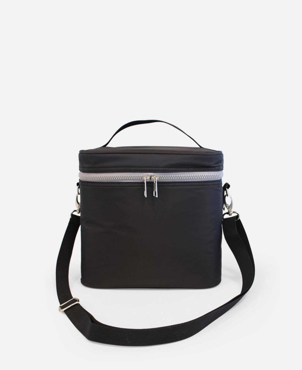 Bolsa térmica de almoço preta com alça de ombro preta e fecho de correr
