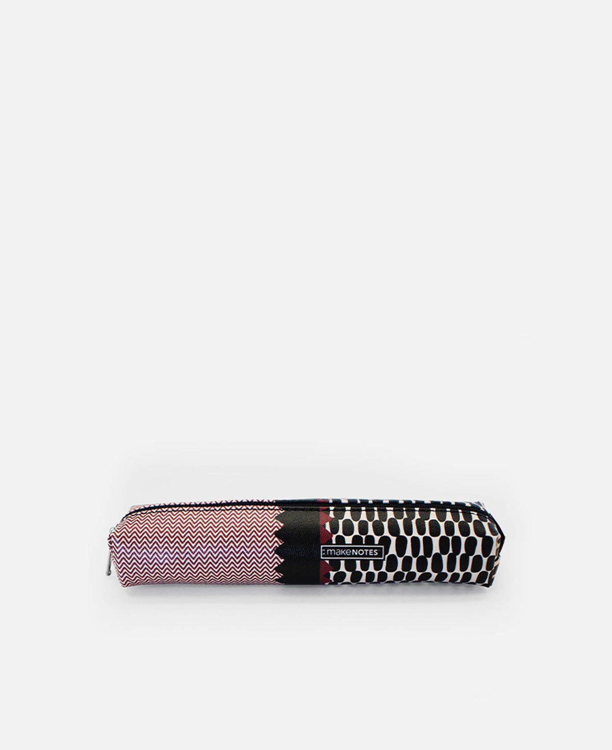 Estojo retangular pequeno com fecho, padrão tribal zigzag vermelho e preto