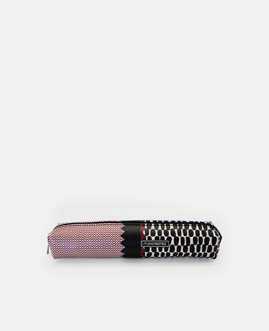 Estojo retangular pequeno com fecho, padrão tribal zigzag vermelho e preto