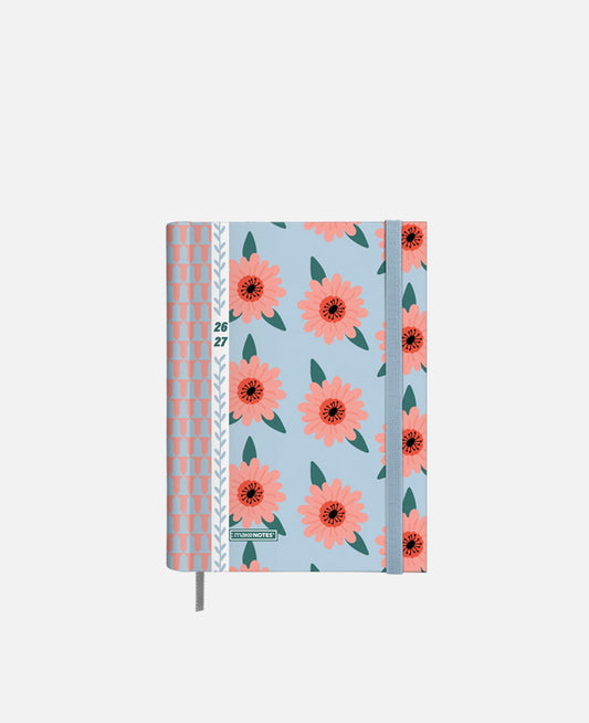 Agenda Semanal Vivid Garden - capa com flores e elástico azul