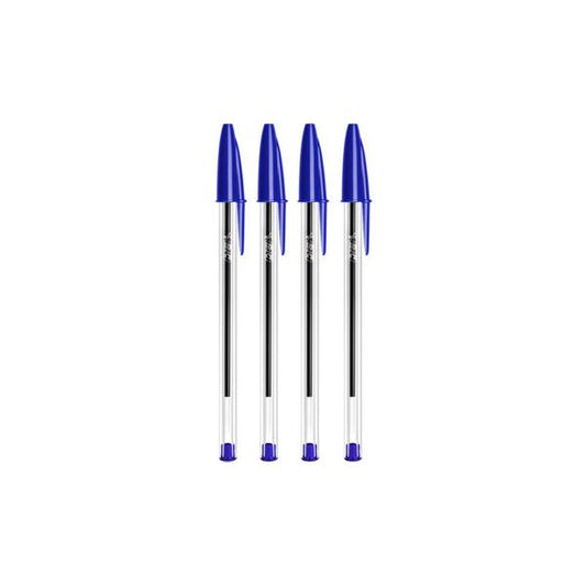 Pack de 4 esferográficas BIC Cristal, ponta 1 mm, corpo transparente e tampa azul