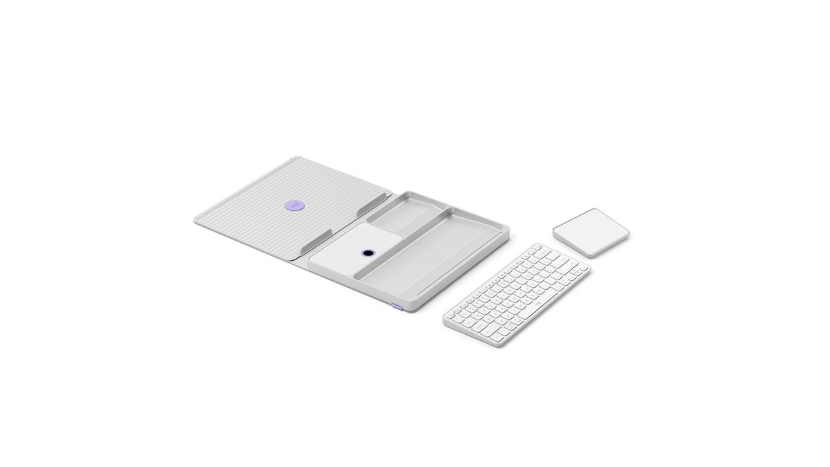 Base dobrável com teclado e touchpad, cinzento claro, componentes incluídos