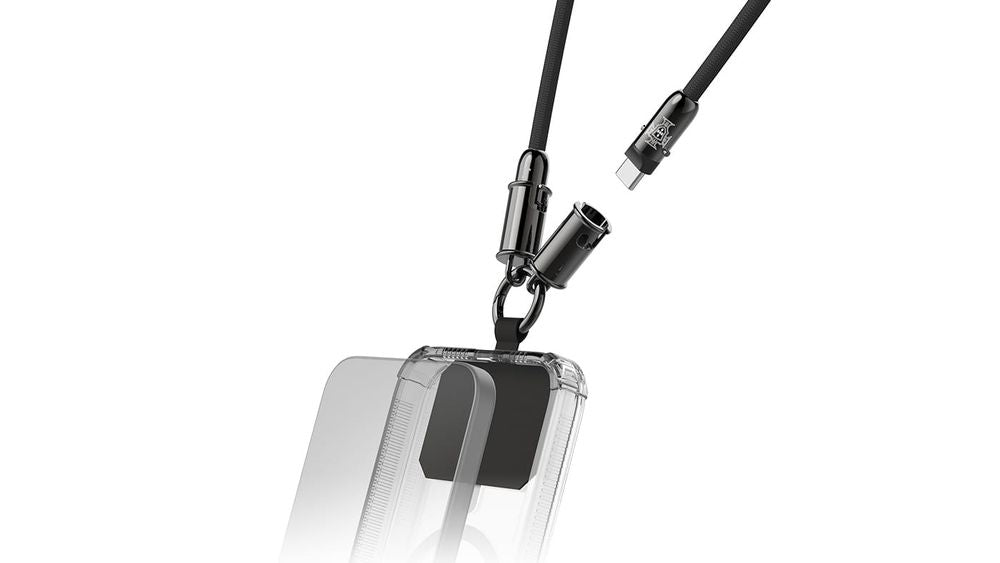 Cordão de suporte para telemóvel ajustável Hama oficial da Federação Portuguesa de Futebol com mosquetão metálico e placa de encaixe com o logótipo da FPF estampado, sobre fundo branco.