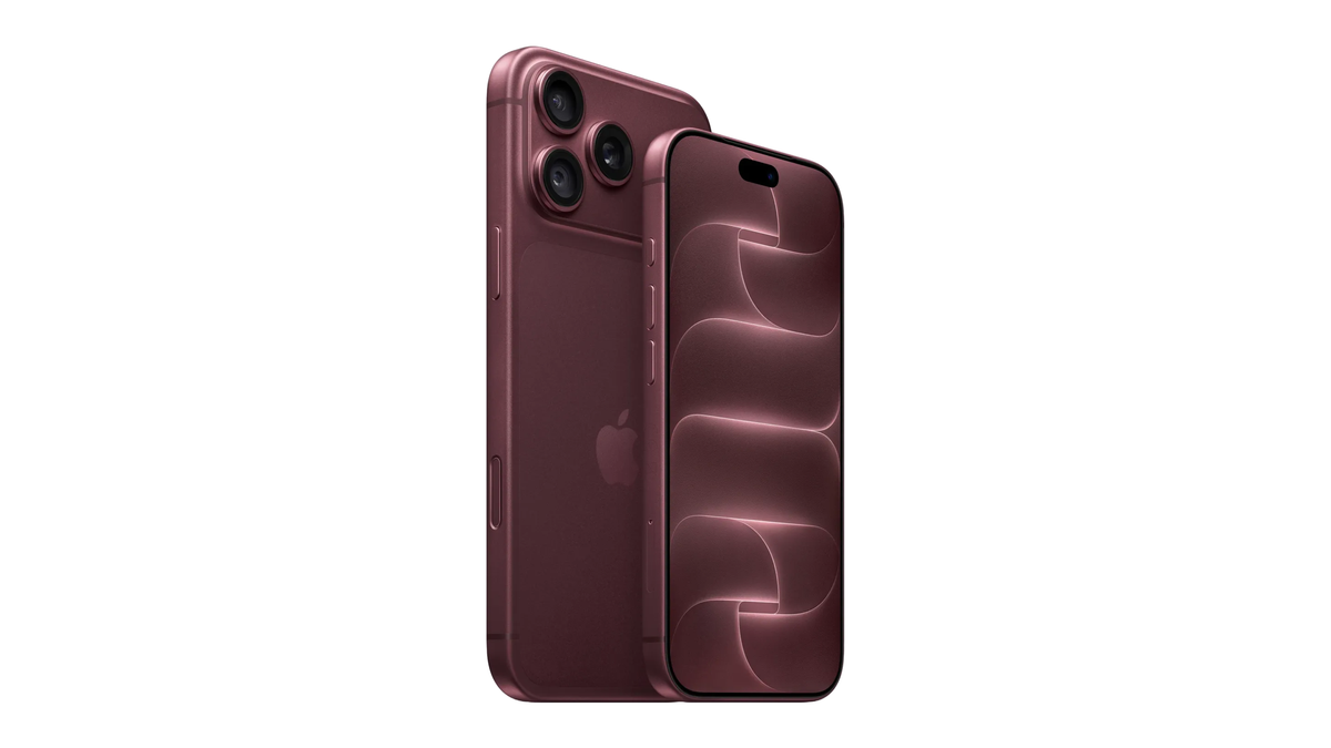 iPhone 18 Pro bordô, traseira com câmara tripla e frente com ecrã