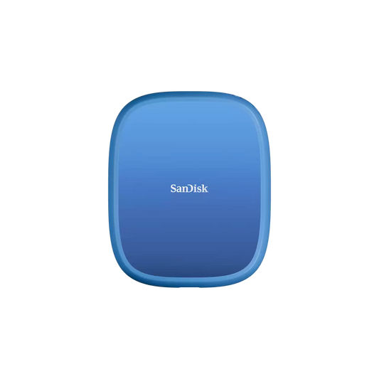 SSD portátil SanDisk Creator azul, vista ligeiramente de lado