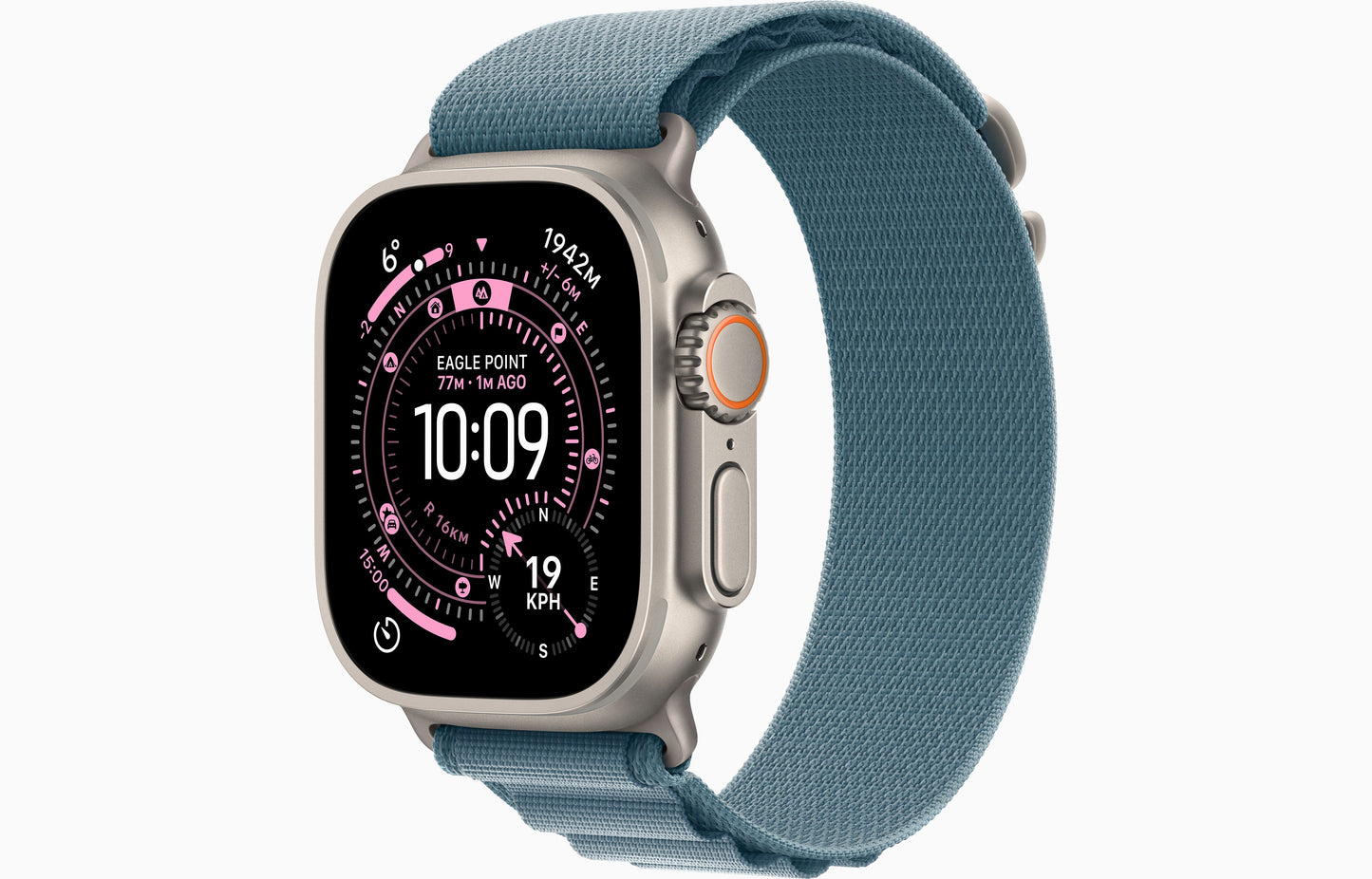 Apple Watch Ultra 3 — Titânio Natural · Cellular · Correia Alpinista Azul Claro · 64 GB