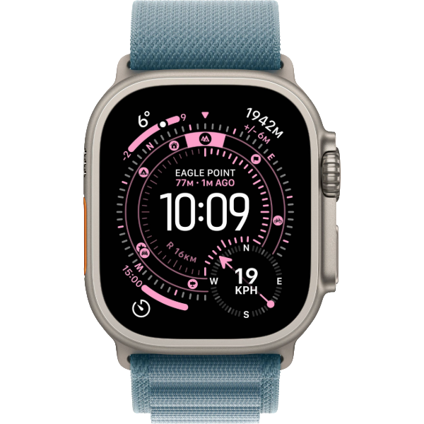 Apple Watch Ultra 3 — Titânio Natural · Cellular · Correia Alpinista Azul Claro · 64 GB
